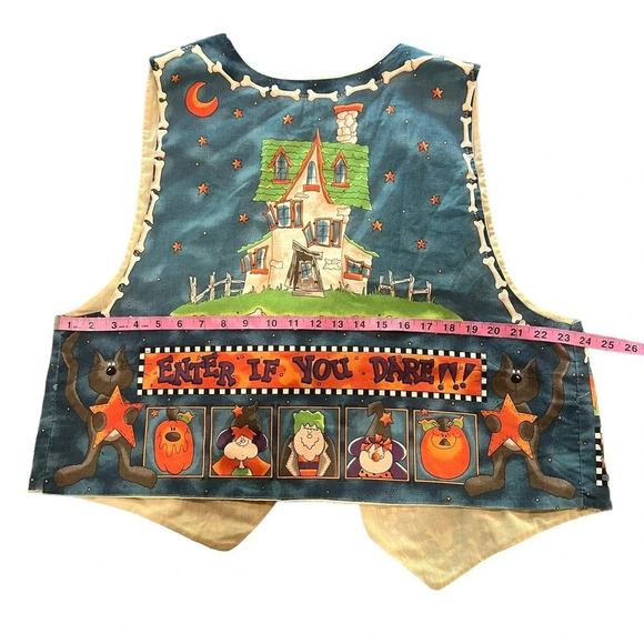 VINTAGE Women's Halloween Haunted House Reversible Quilted Handmade Vest Size XL - Picture 6 of 8